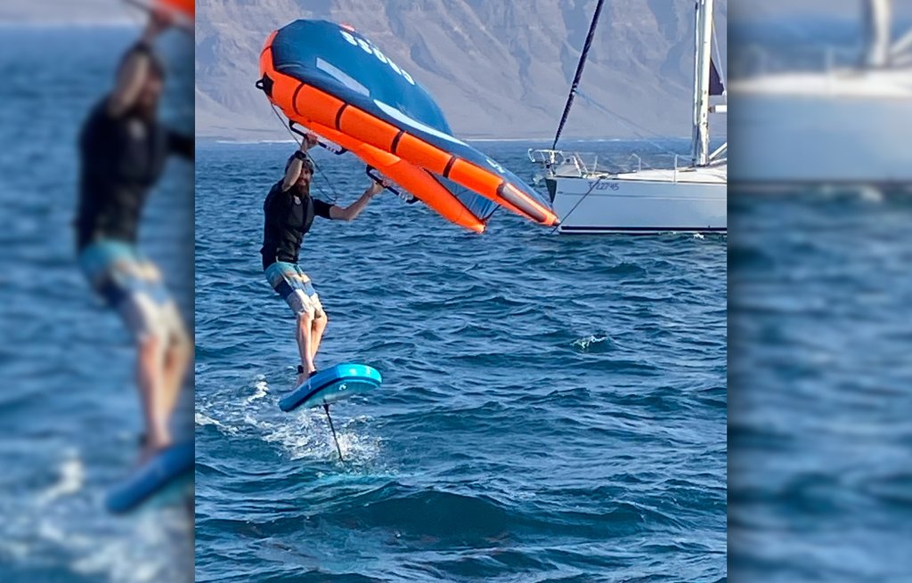 Going upwind with the foil - yeah!