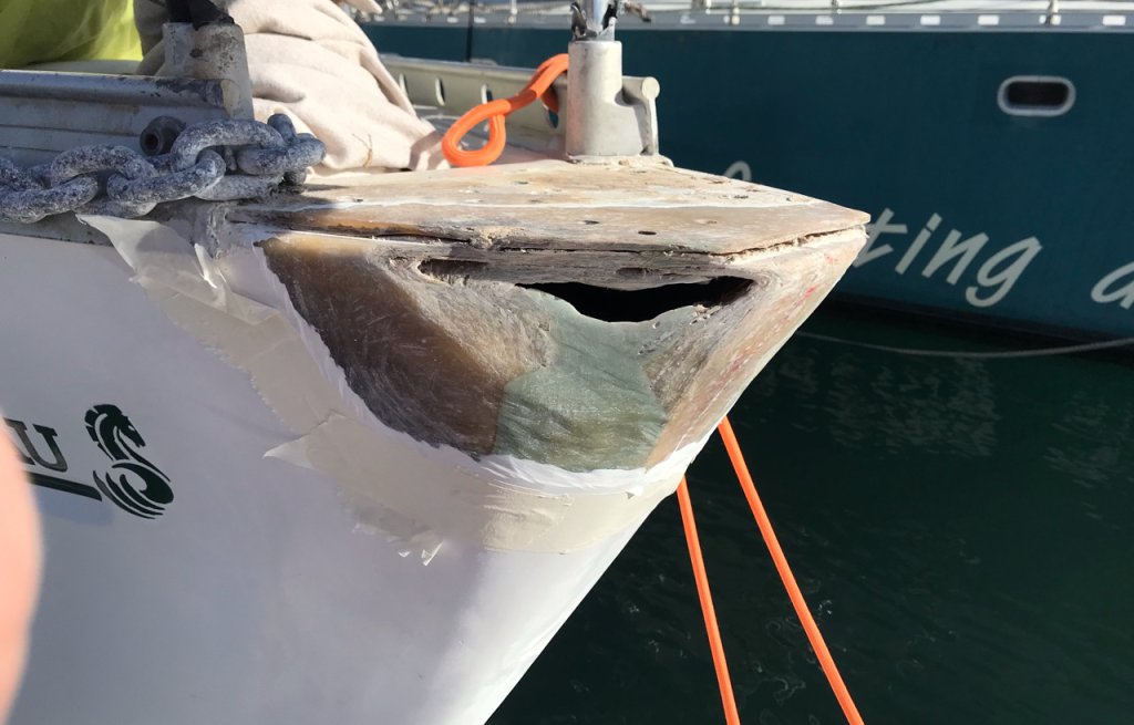 Remaining intact fiberglass structure.