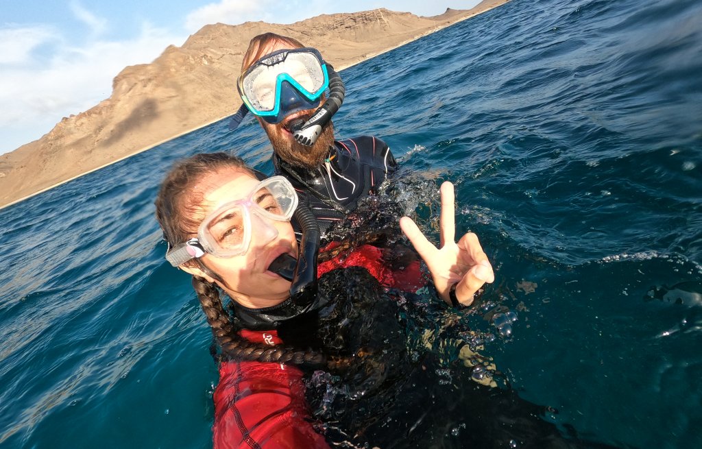 Snorkelling in the chilly ocean.