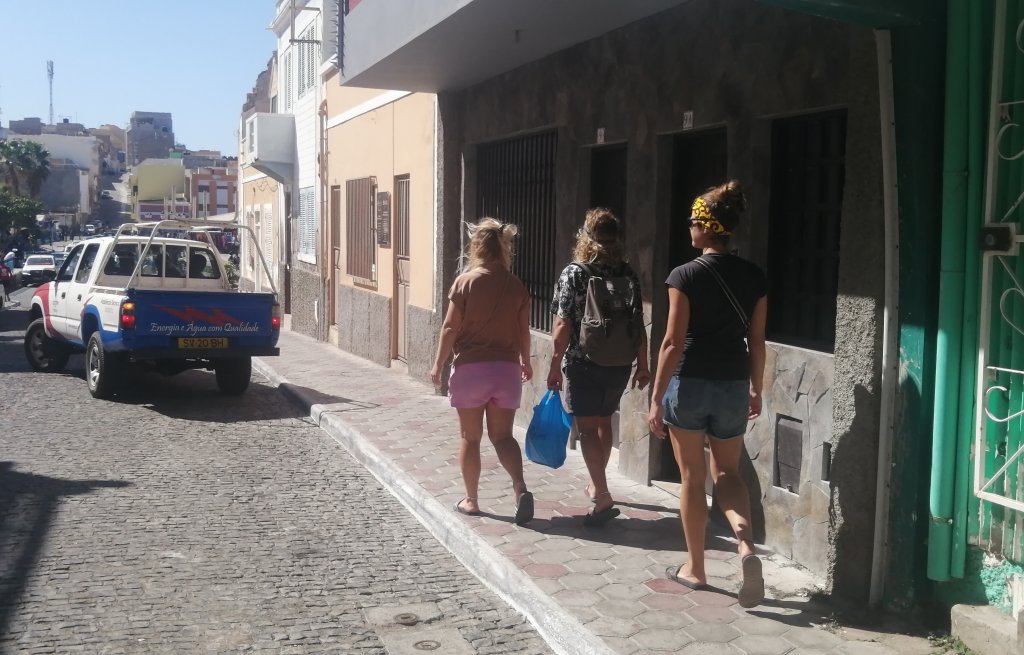 Strolling through the streets.