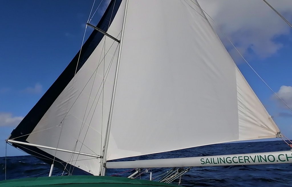 We're sailing wing on wing.