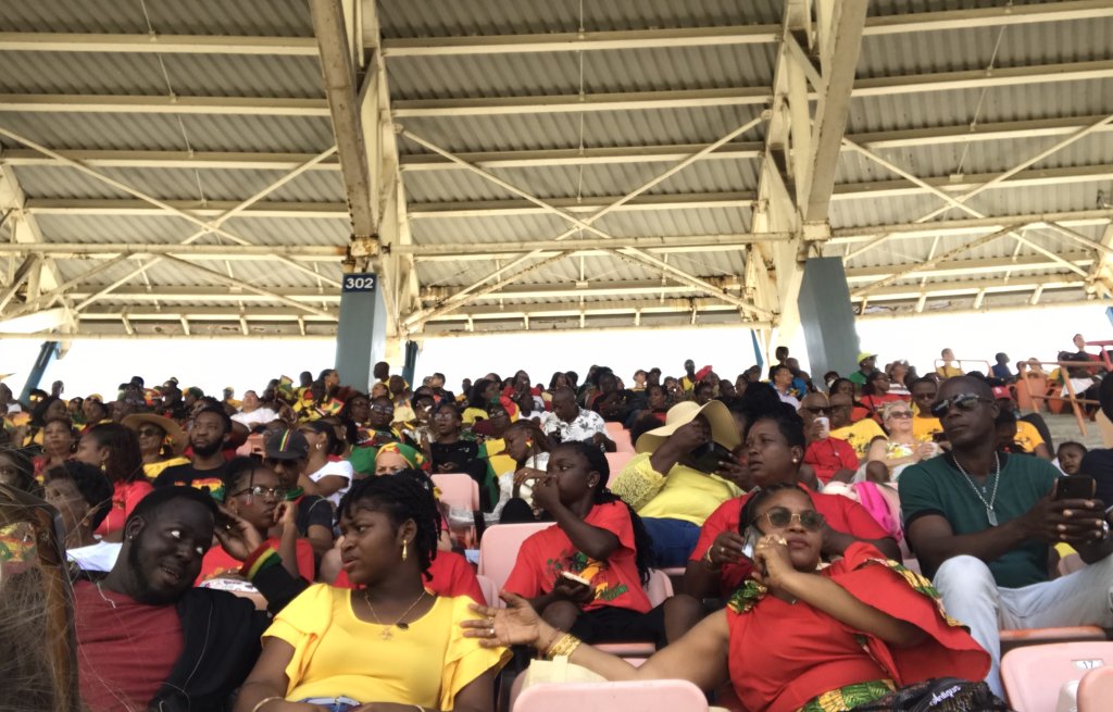 Tha Stadium is red, yellow and green.