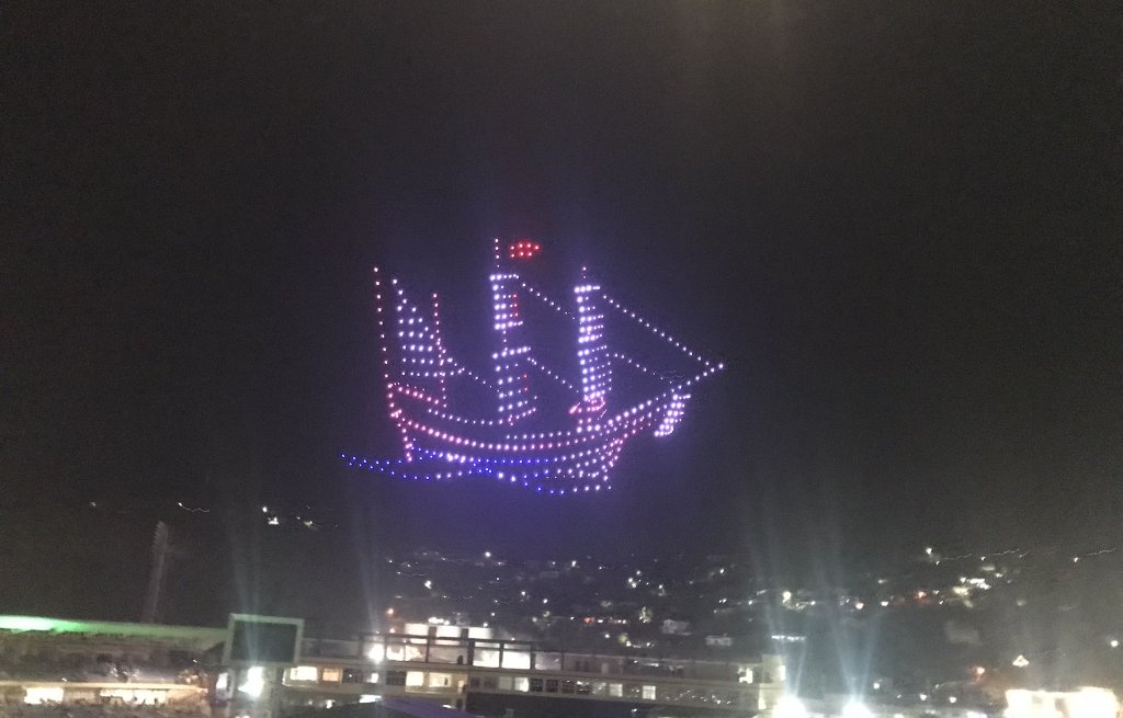 Drone show, the sailboat.