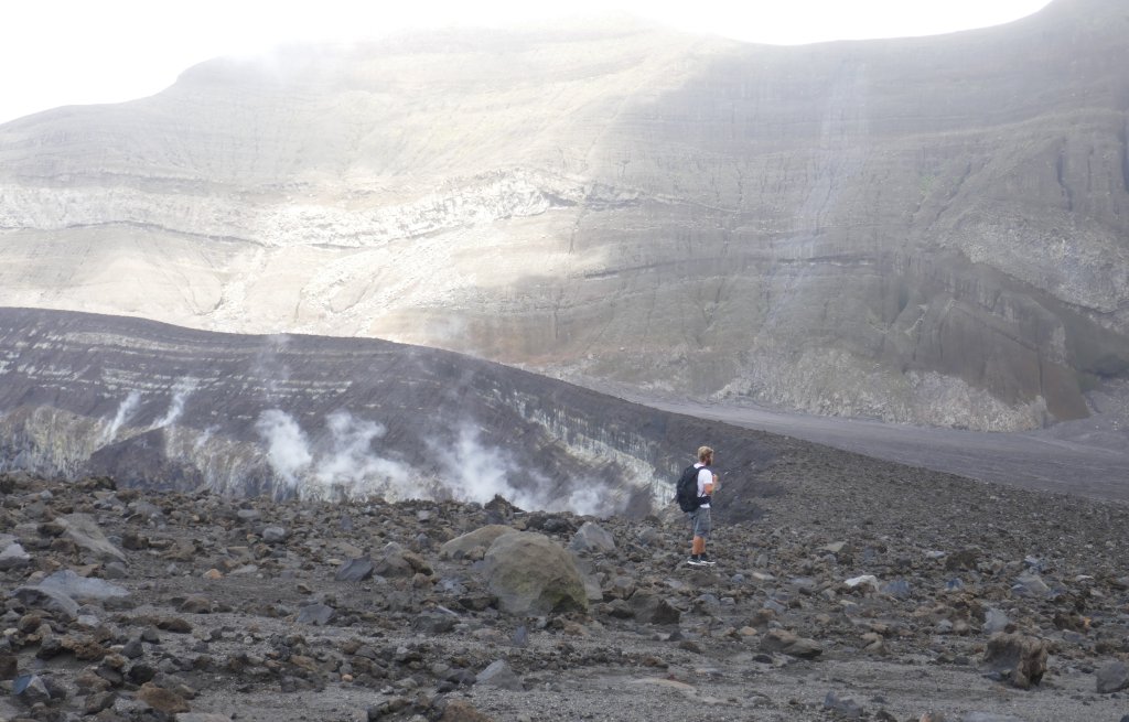 Walking down into the crater.