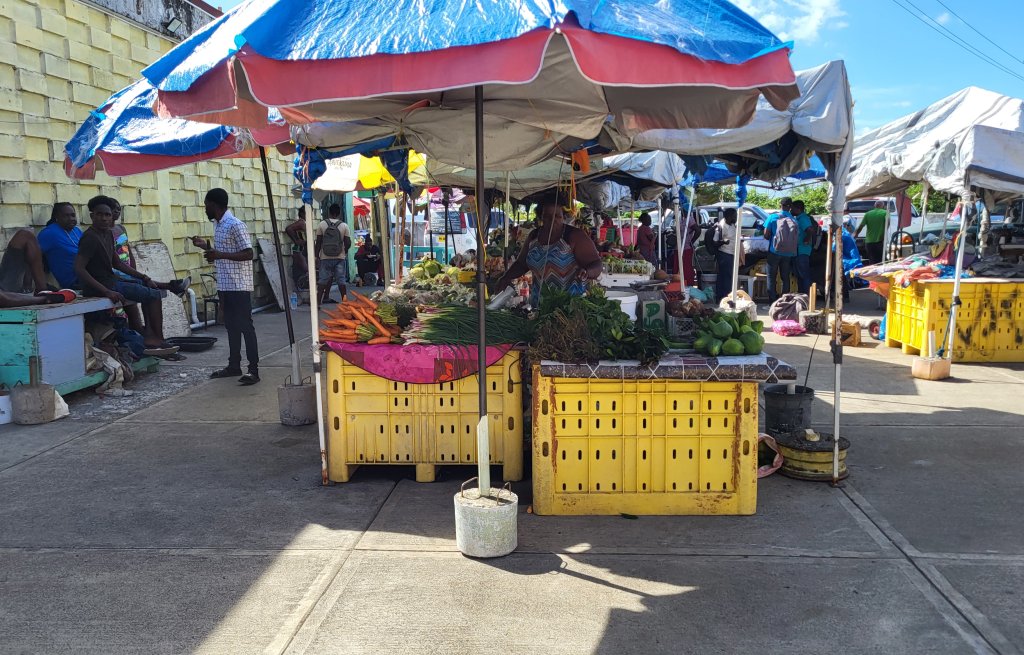 Fresh greens on the market in Roseau.