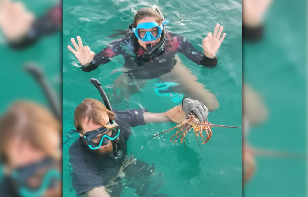 Self-caught lobster.