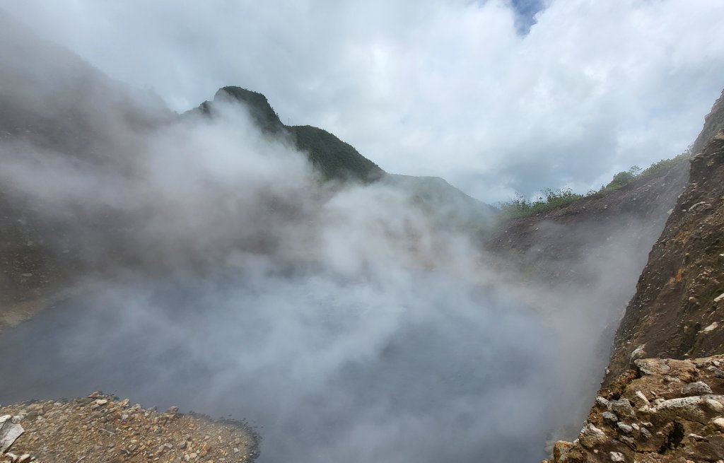 In the middle of the lake the water is actually boiling.