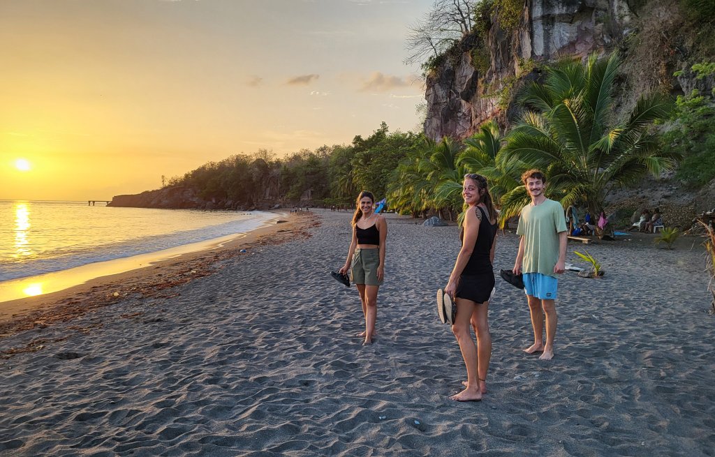 Sunset in the black sand.