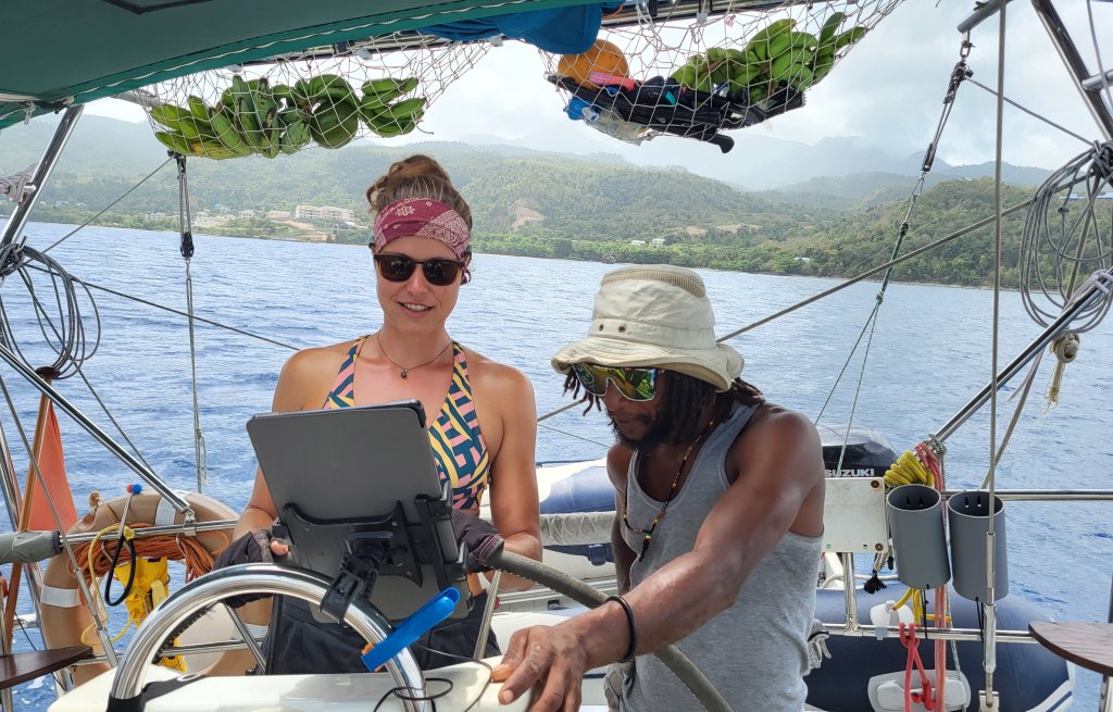 Me, explaning the navigation instruments to Filipo.