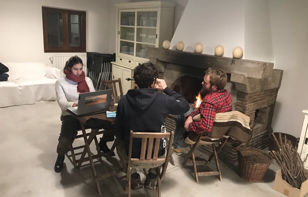 Some work being done at the fireplace