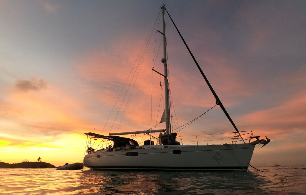 Sunset at the mooring of Sandy Island.