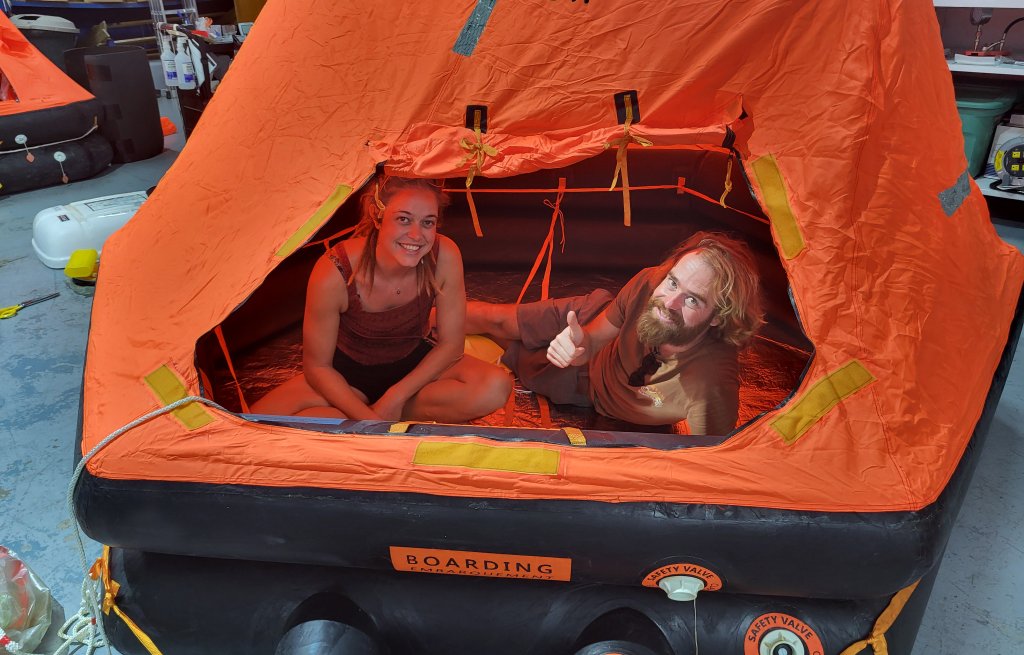 We test our life raft, which we hope we will never need.