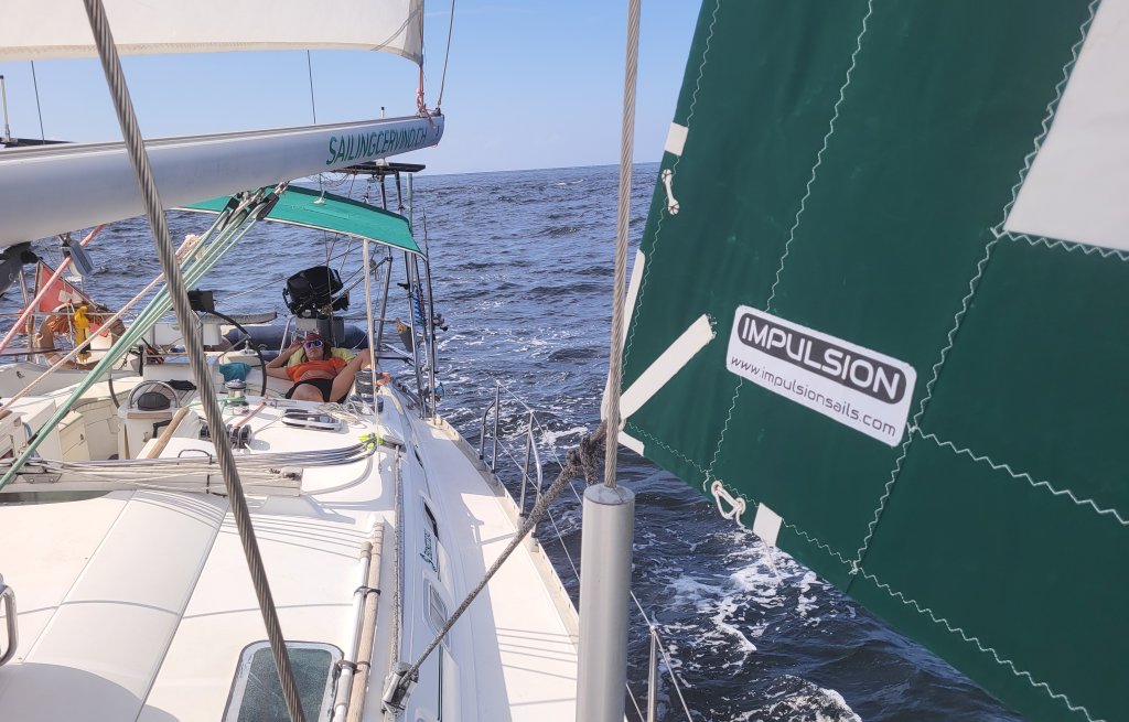 Upwind with the new sail from Trini to Grenada.