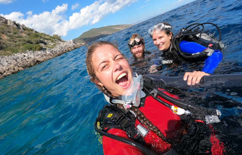 Diving in Epidavros with Fränzi and Thierry.