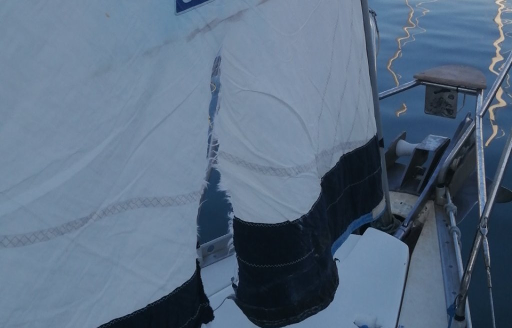 Ripped front sail.