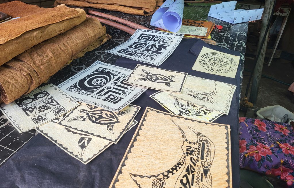Marquesian symbols painted on tapa. Each symbol has a meaning.