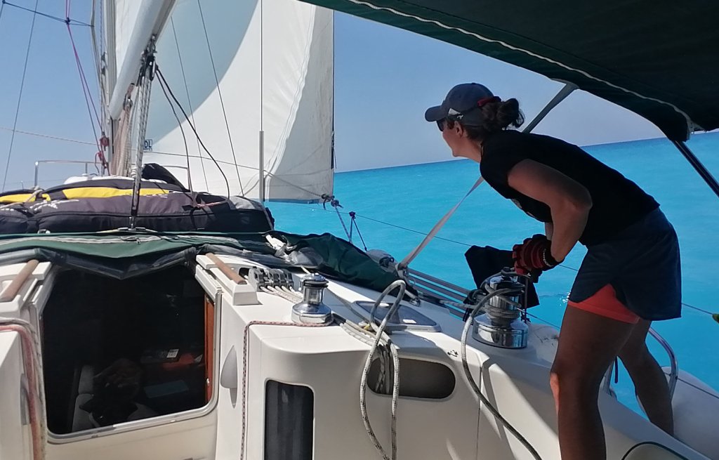 Sailing the west coast of Lefkada.