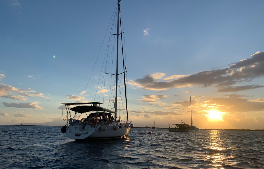 The CERVINO on a mooring buoy in Porto Skrofa.