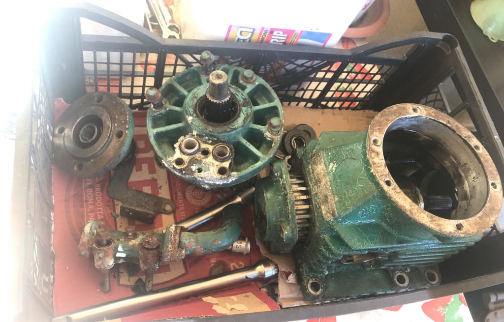 Disassembled gearbox.
