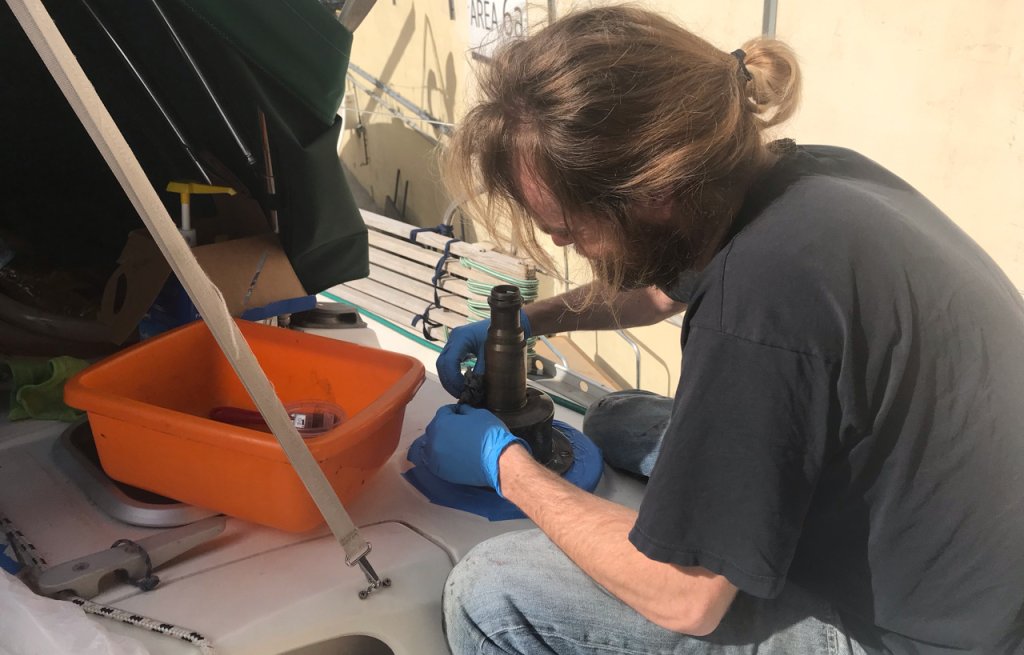 Thierry servicing the winches.