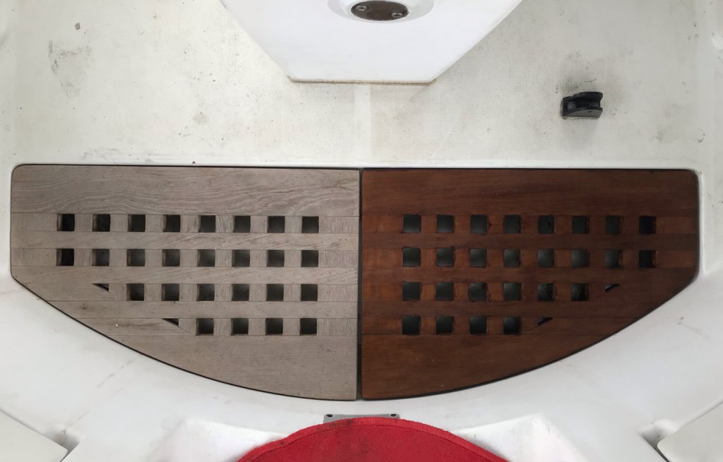 Before & after picture of floor boards.