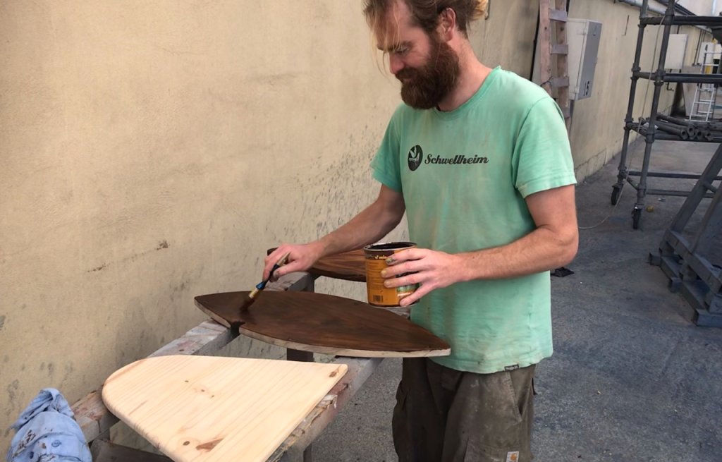 Varnishing the cockpit seats.