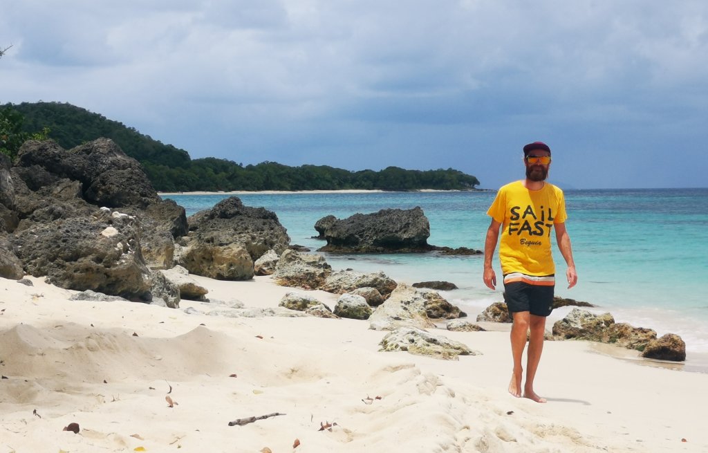 The captain on a dream beach in Marie-Galante, 2024