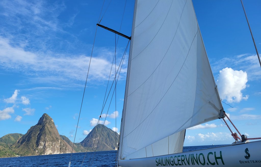 Approaching the Pitons in St.Lucia.